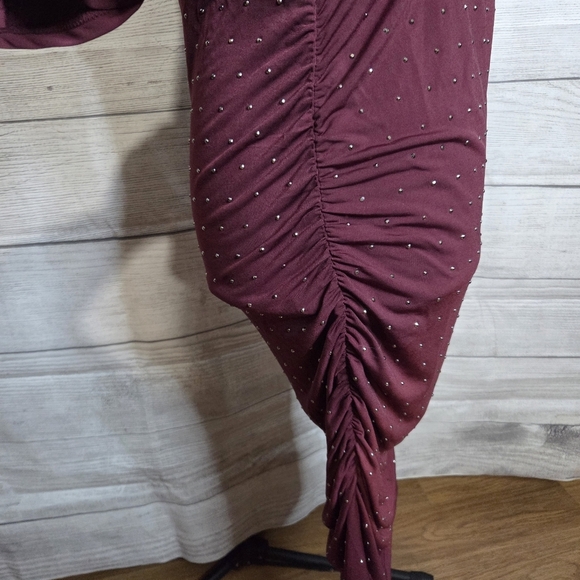 Venus Burgundy Studded V-Neck Dress, Size M - Picture 4 of 7